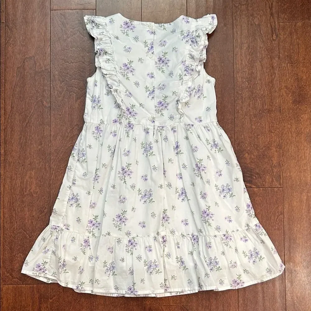 Gymboree Girl’s Adorable Purple & White Floral Kids Dress with Ruffles, Size 8
